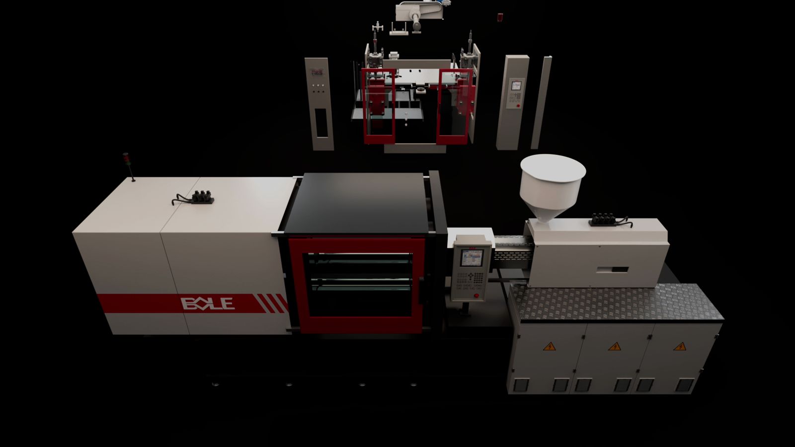 Final photoreal frame of the assembled Bole machine