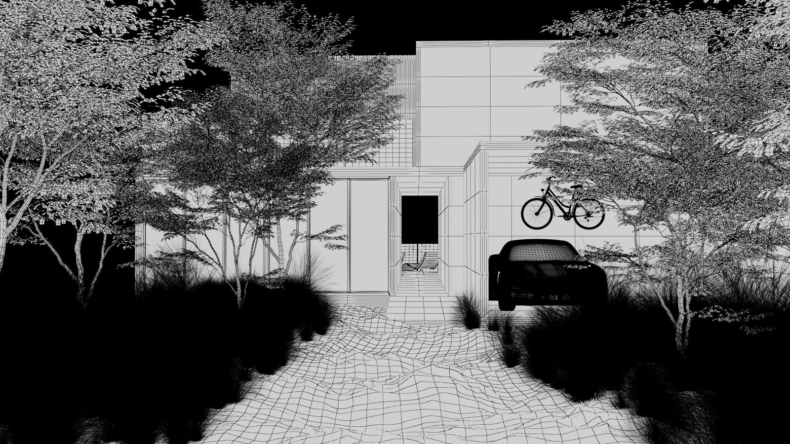 Linework render of Sandy Villa